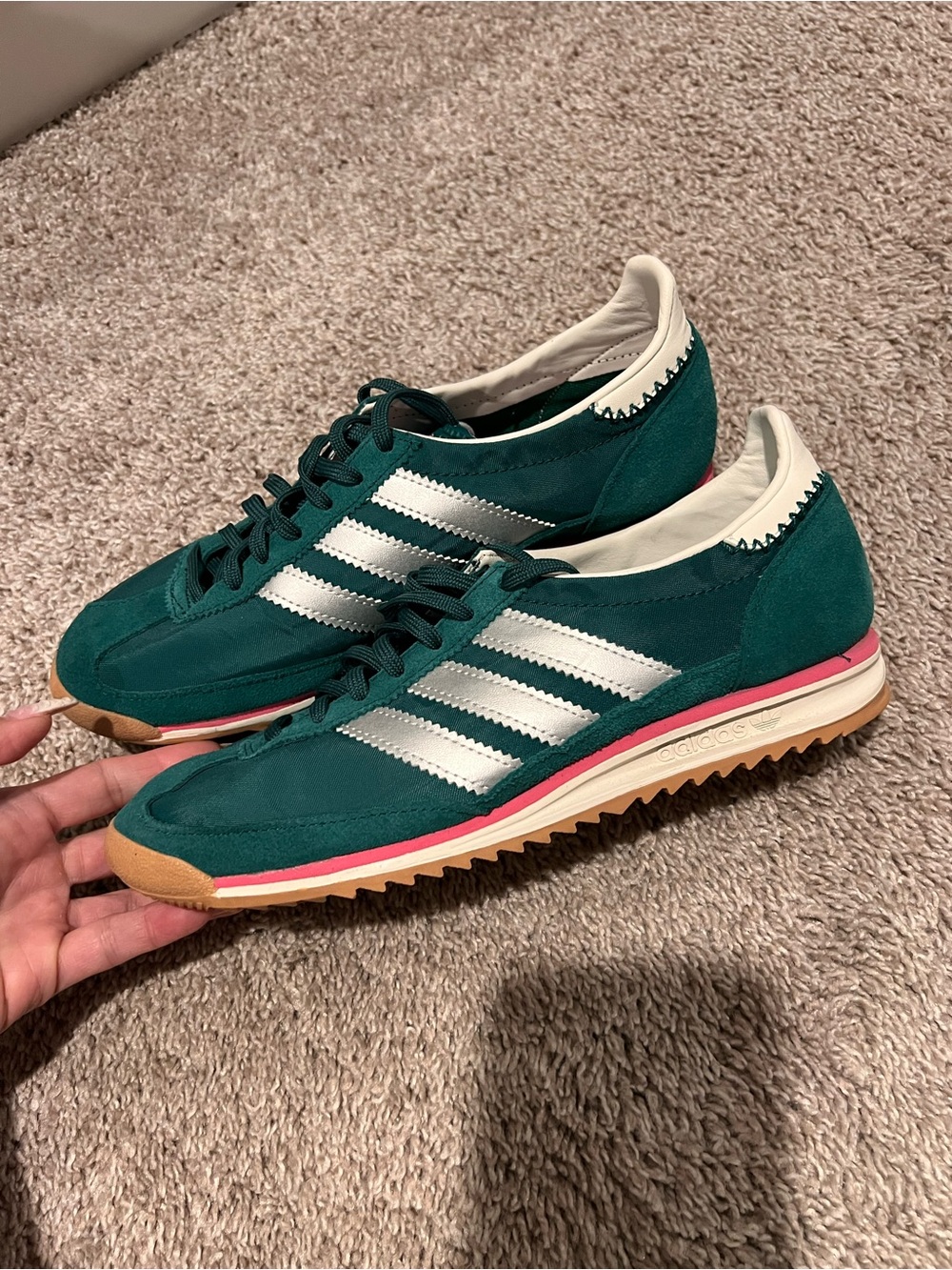 Like NEW! Adidas SL 72 OG green Pink Sneakers size 7.5 - Picture 8 of 10